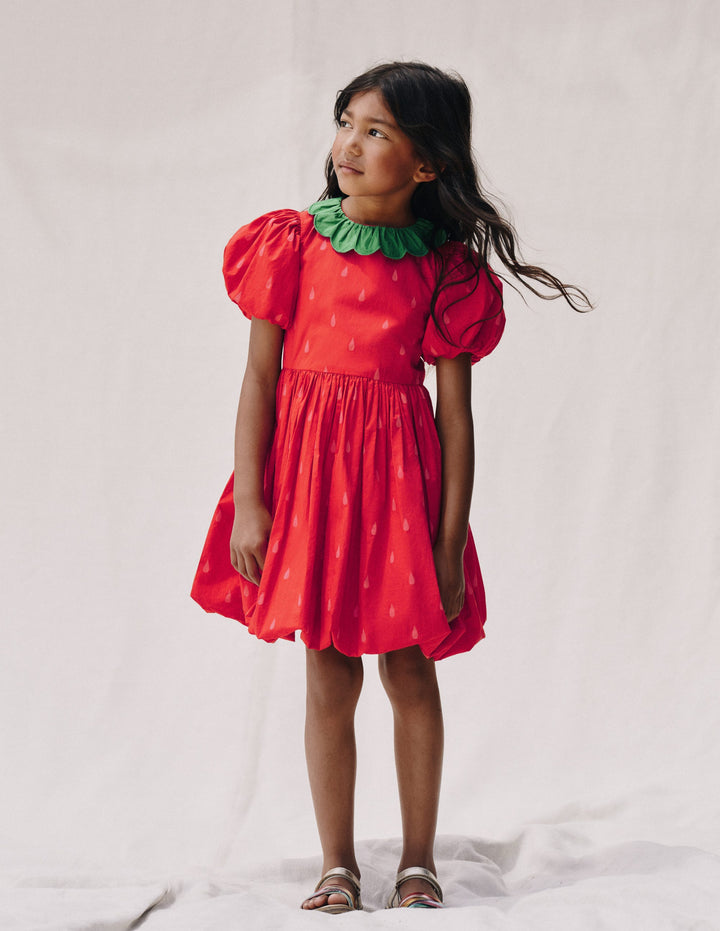 Bubble Hem Dress-Poppy Red Strawberry