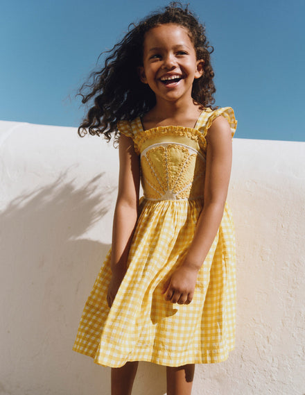 Novelty Strappy Dress-Lemon Gingham