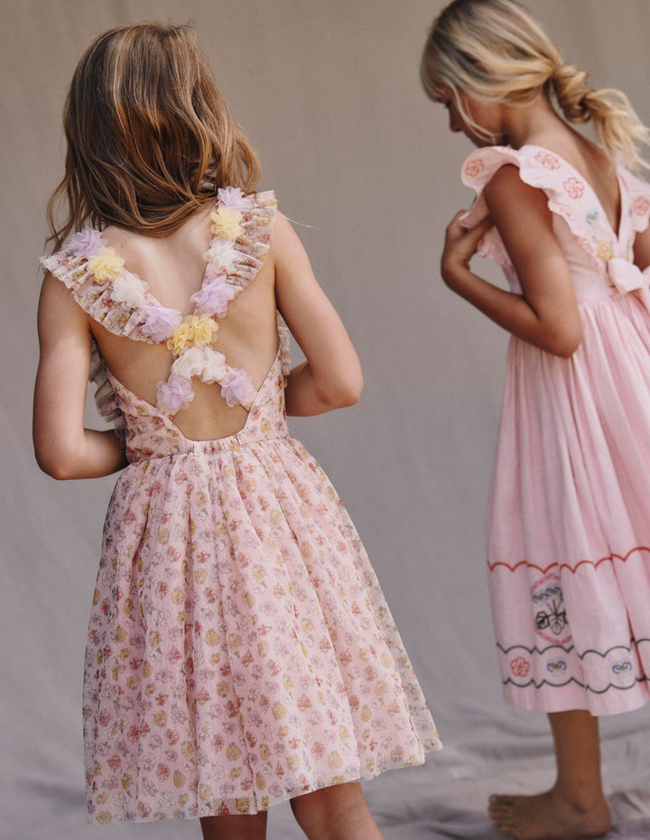 Flutter Strap Back Dress-Soft Ivory Rosa