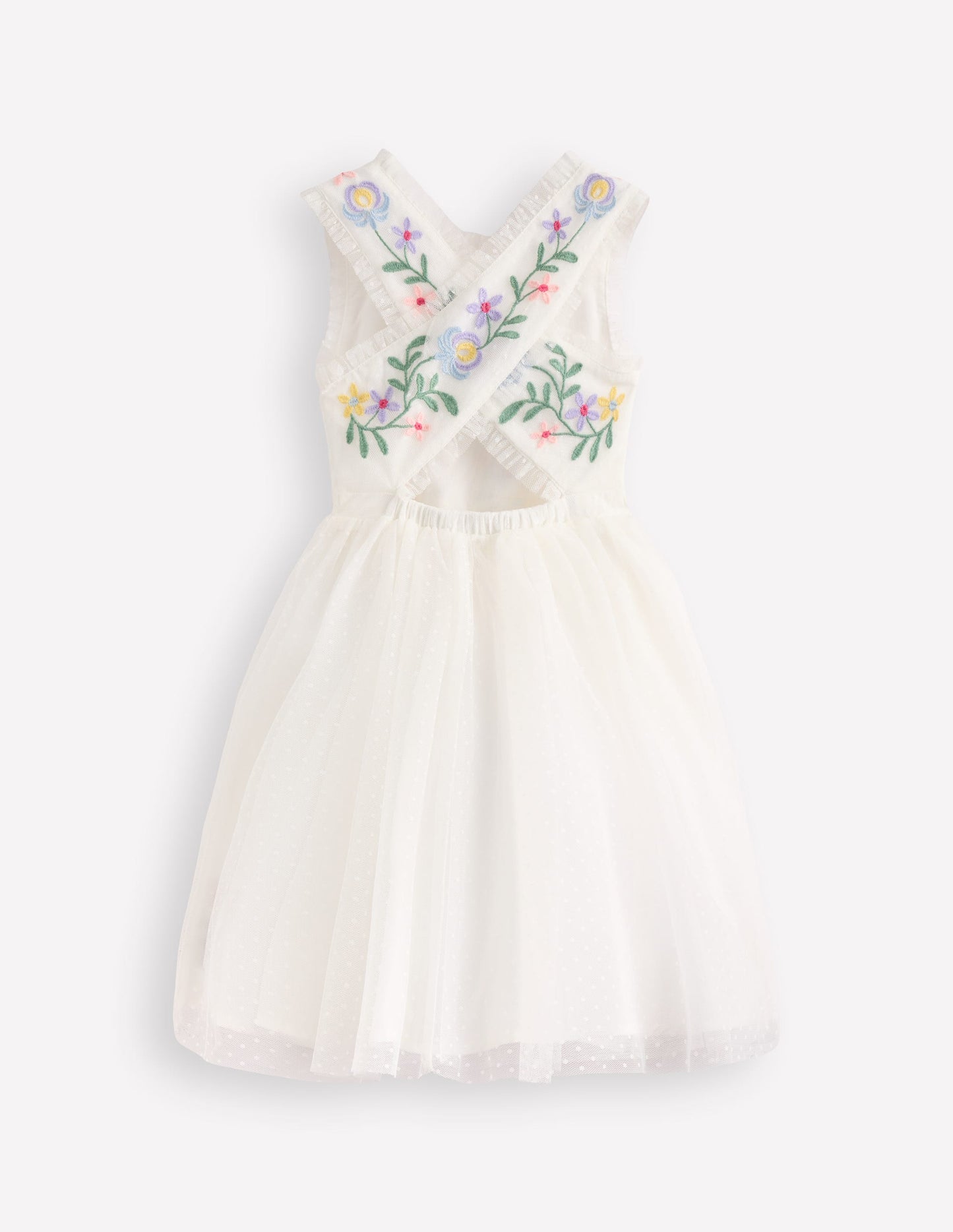 Tulle Cross Back Dress-Soft Ivory
