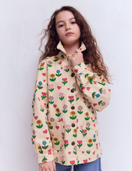 Denim Jacket-Ivory Sunflower Garden