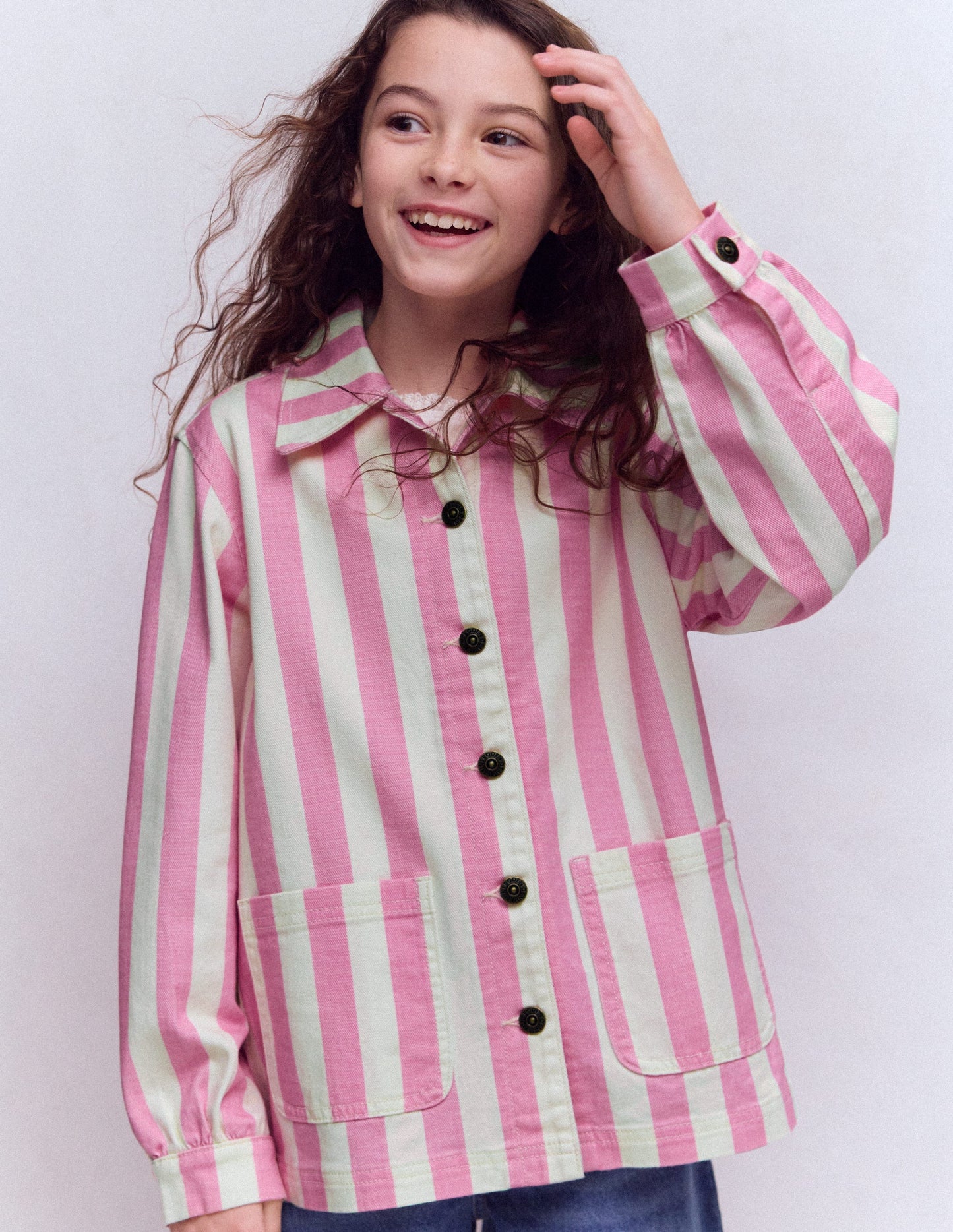 Denim Jacket-Pink Stripes
