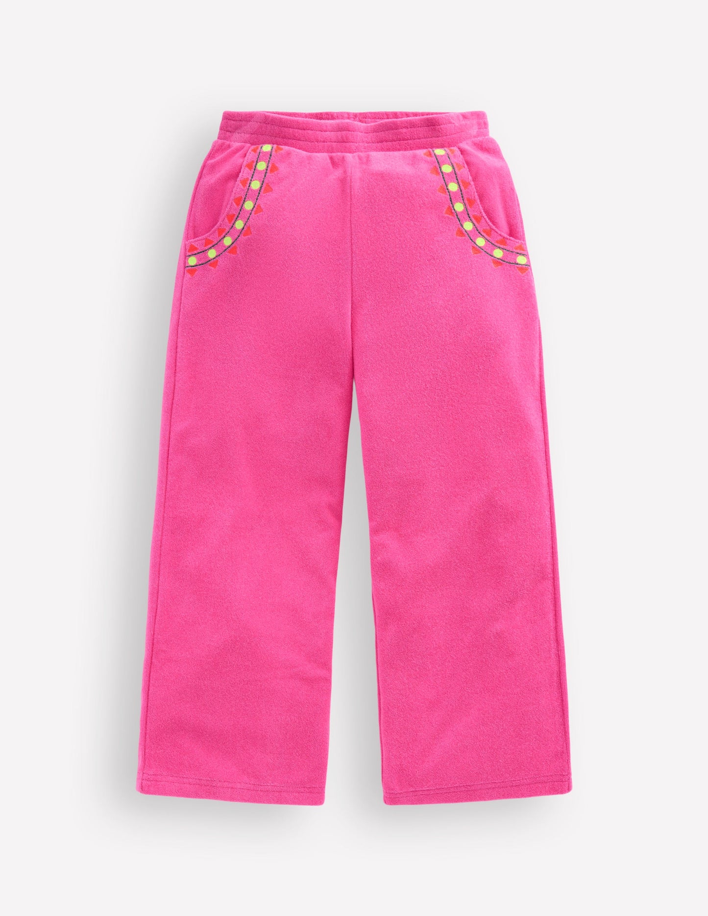 Straight Towelling Pants-Pink Embroidered