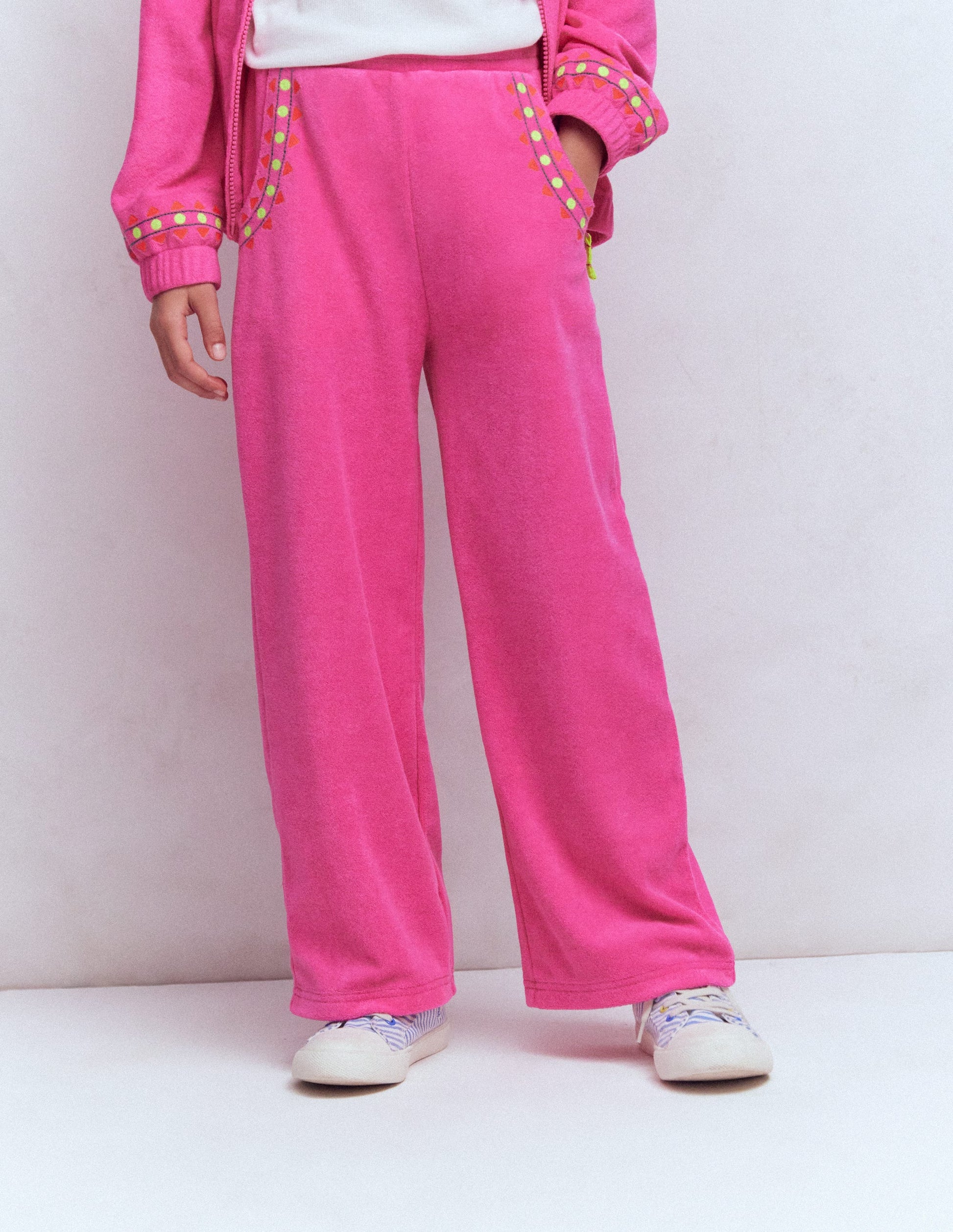 Straight Towelling Pants-Pink Embroidered-1