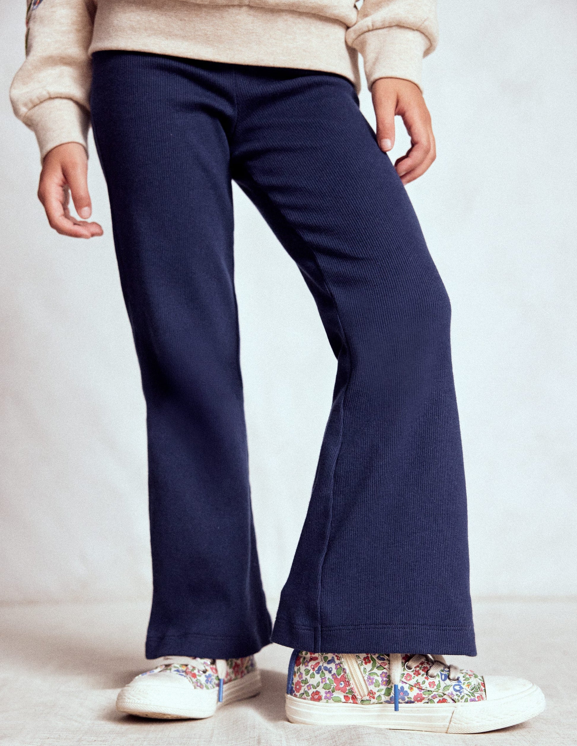 Ribbed Flared Legging-College Navy-3