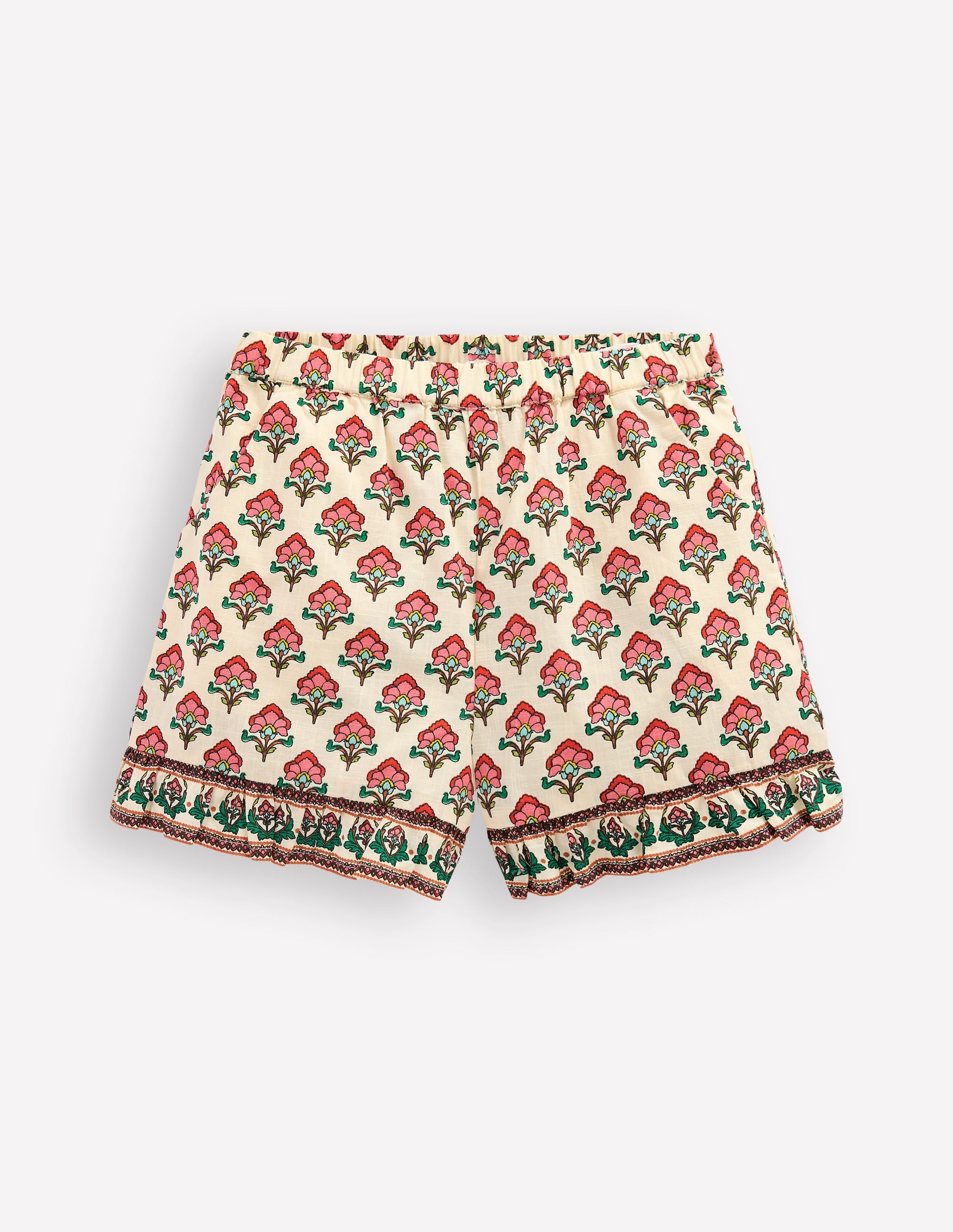 Frill Woven Shorts-Woodblock Ivory Floral - Image 1