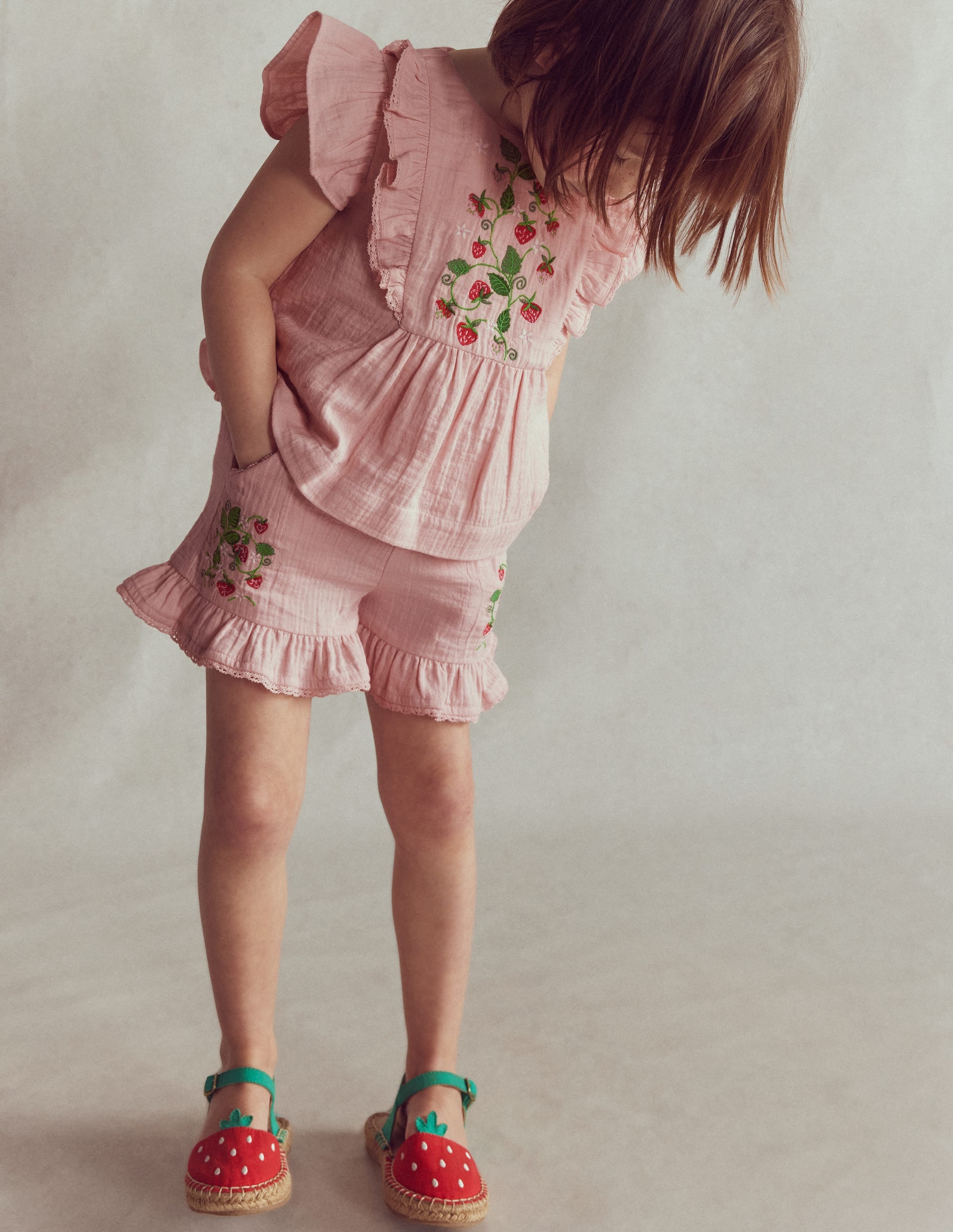 Frill Woven Shorts-Lotus Strawberry - Image 1