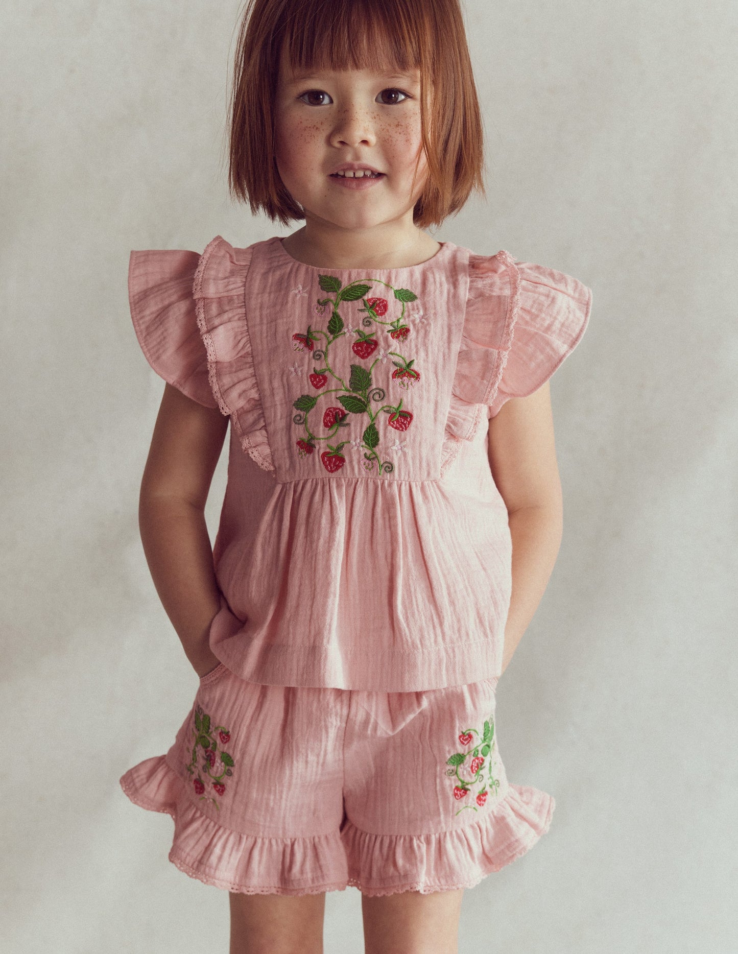 Frill Woven Shorts-Lotus Strawberry