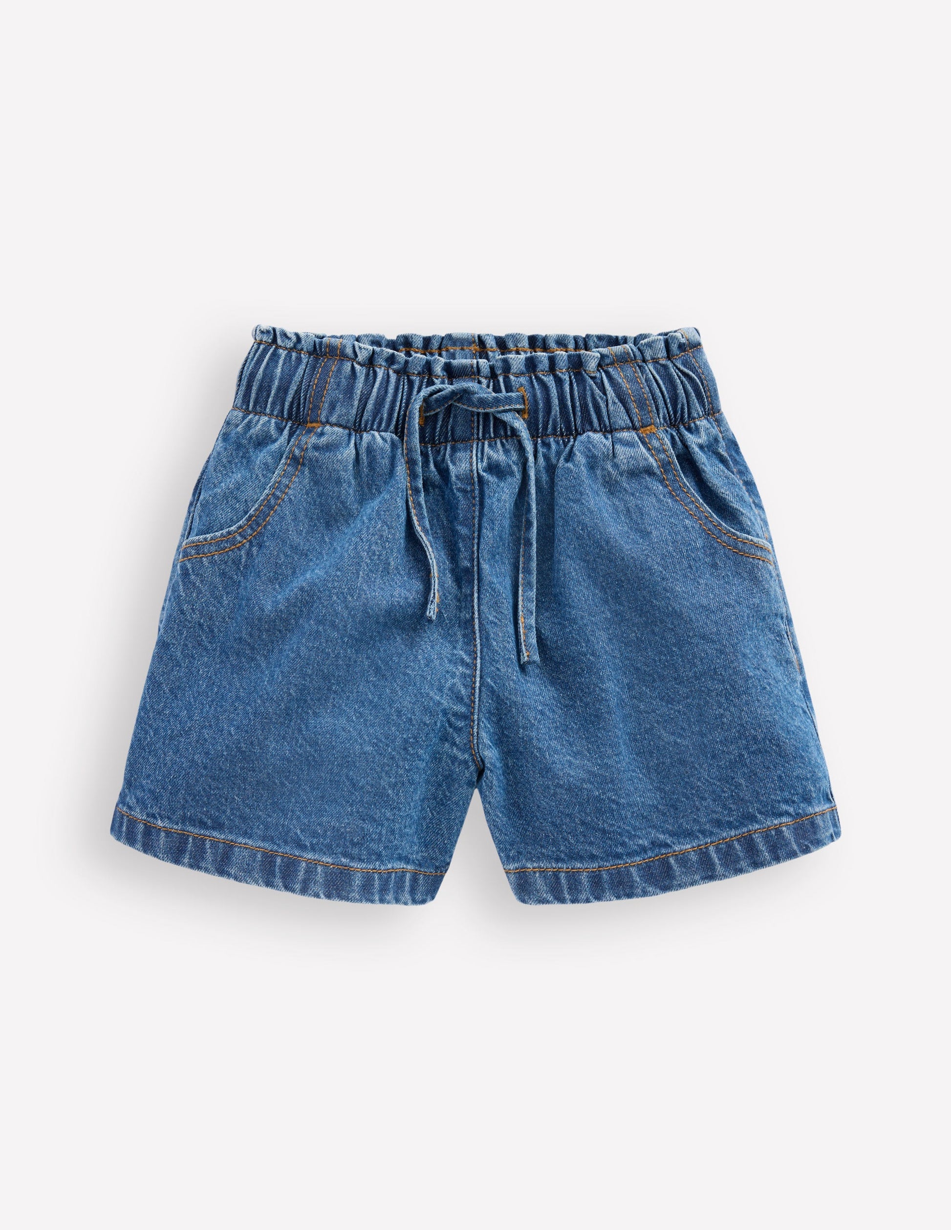 Frill Waist Shorts-Mid Vintage Denim-1