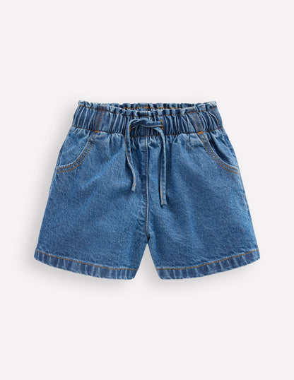Frill Waist Shorts-Mid Vintage Denim-1