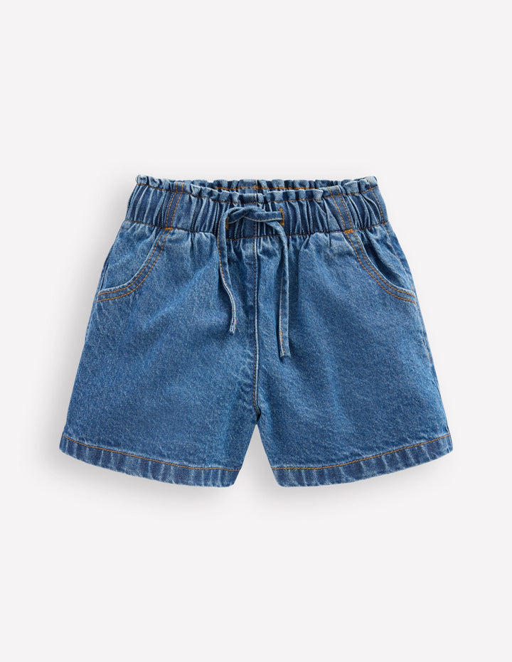 Frill Waist Shorts-Mid Vintage Denim
