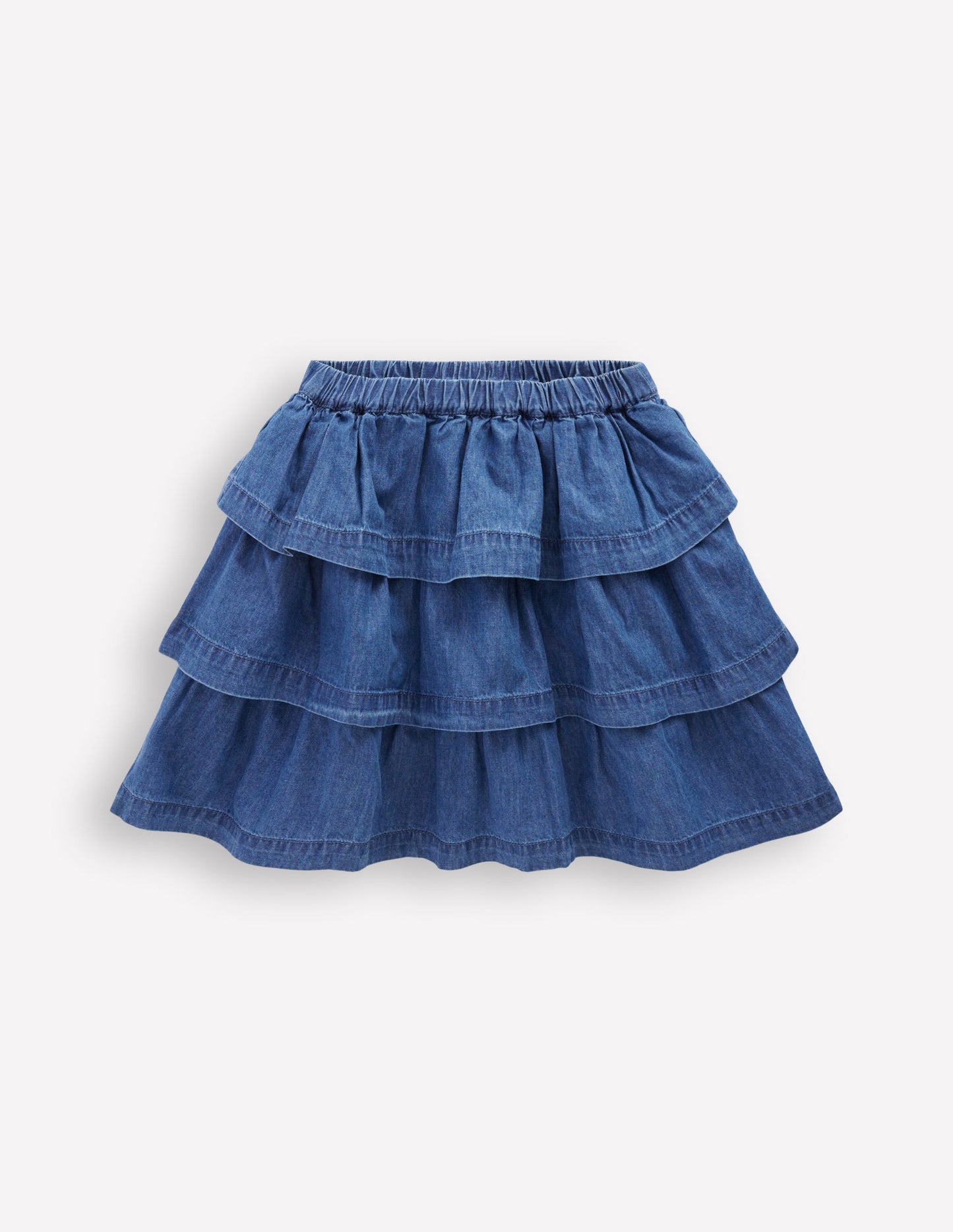 Ruffle Tiered Skirt-Mid Vintage Denim