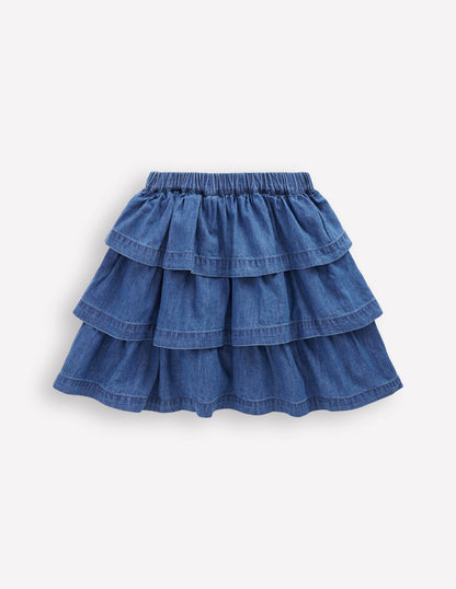 Ruffle Tiered Skirt-Mid Vintage Denim-2