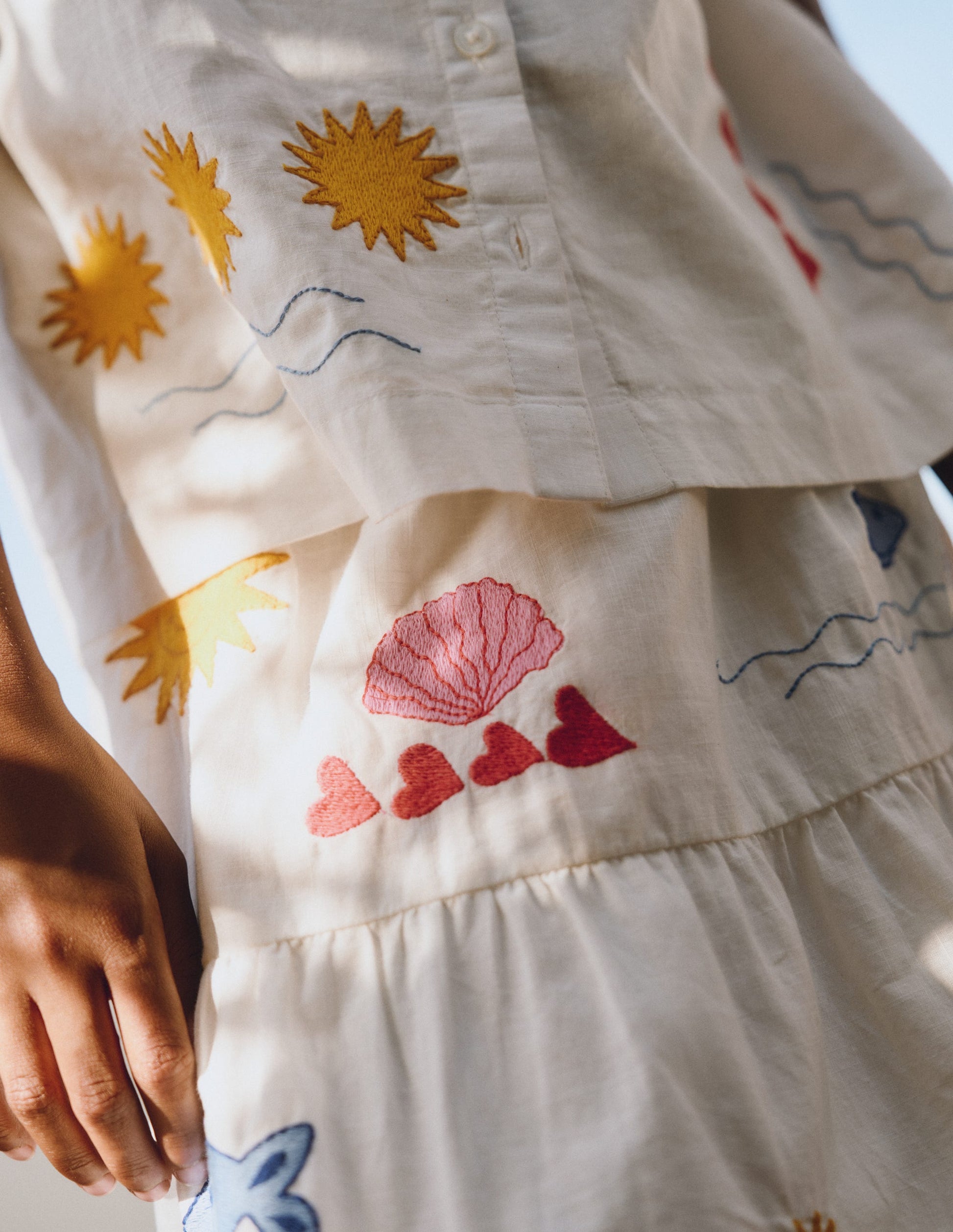 Midi Tiered Skirt-Ivory Embroidered-5