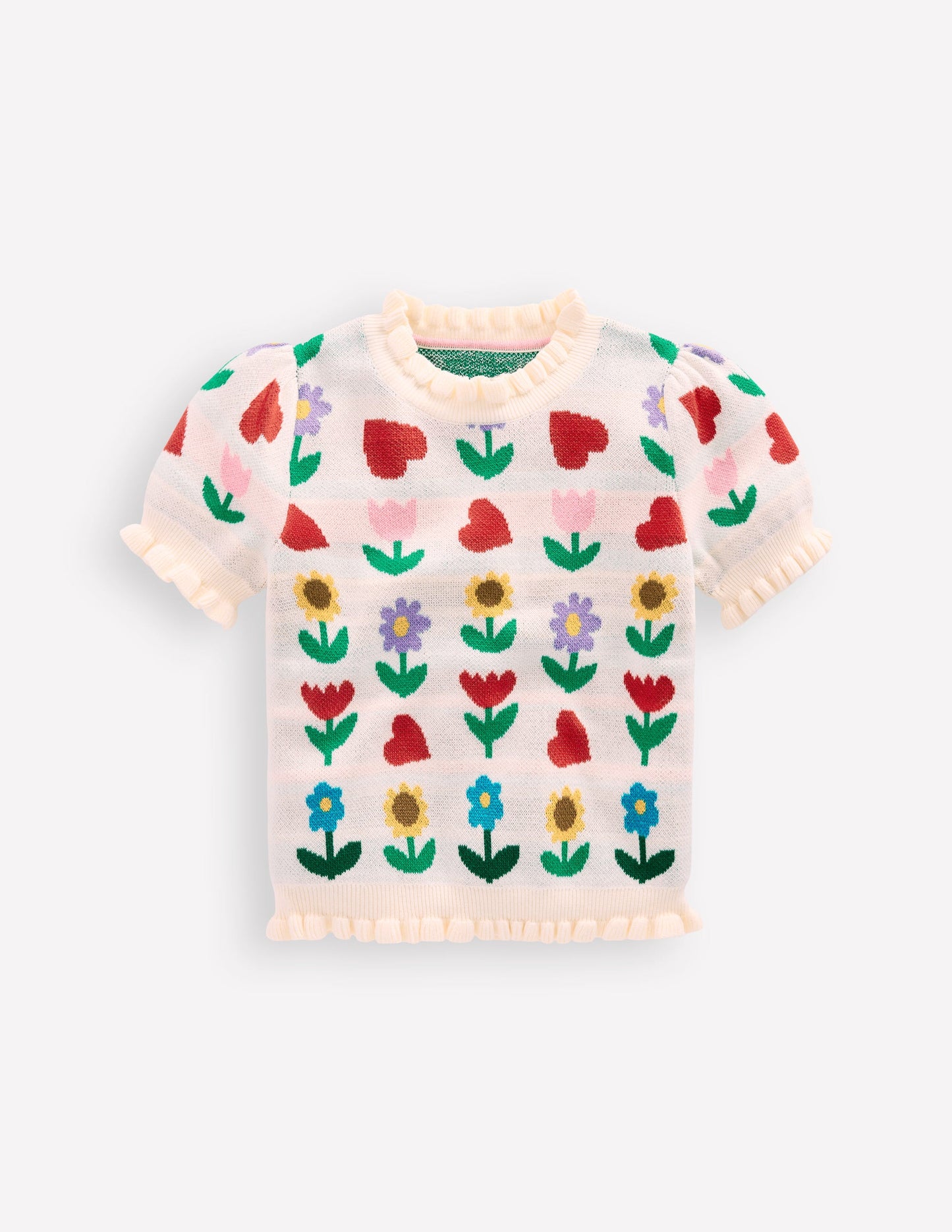 Frill Knitted Top-Ecru Marl Sunflower Garden
