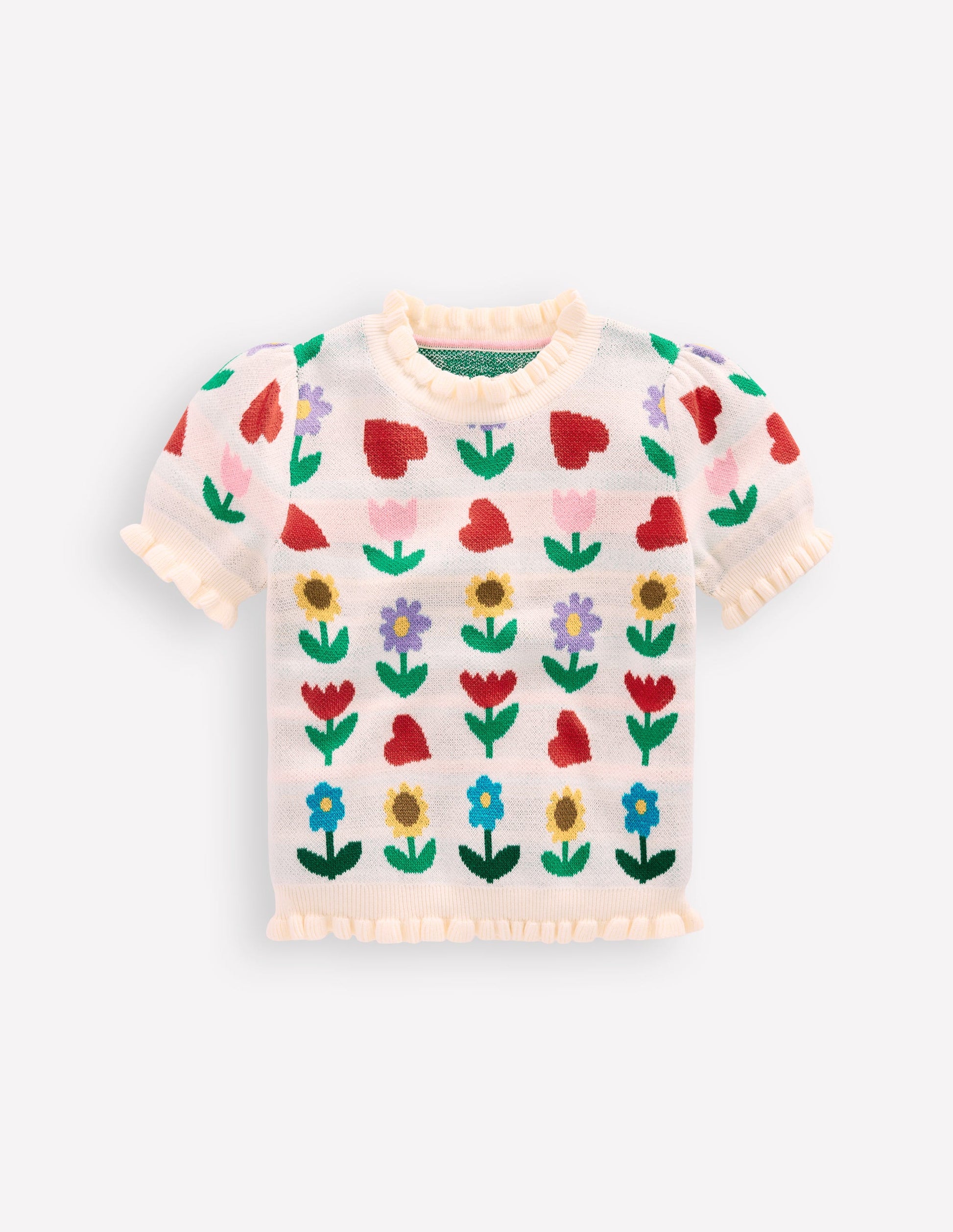 Frill Knitted Top-Ecru Marl Sunflower Garden-5