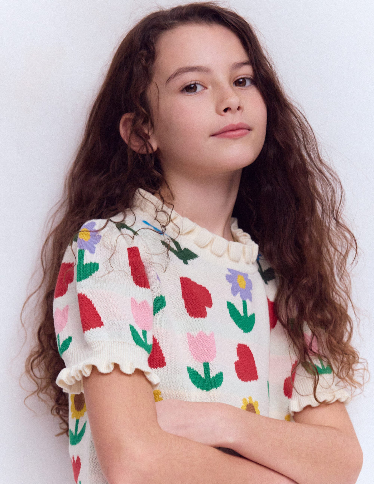 Frill Knitted Top-Ecru Marl Sunflower Garden - Image 2