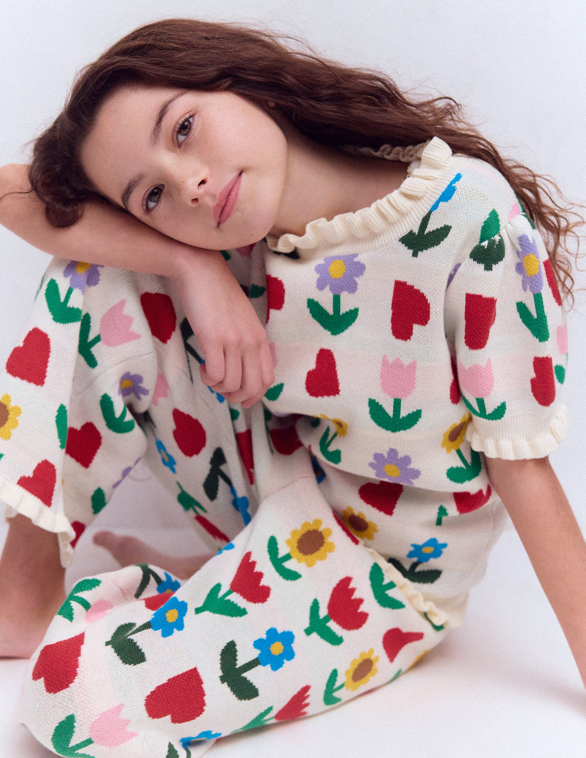Frill Knitted Top-Ecru Marl Sunflower Garden - Image 3