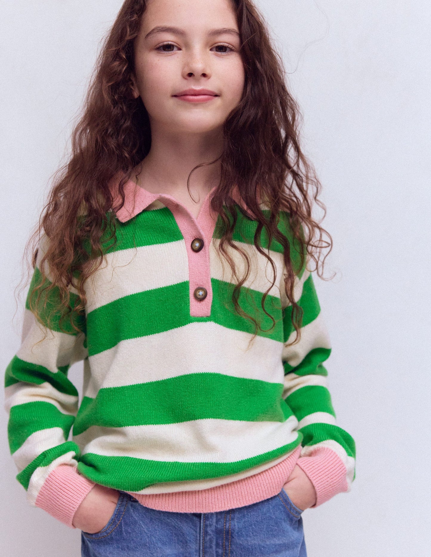 Knitted Rugby Sweater-Pea Green/Ecru Marl