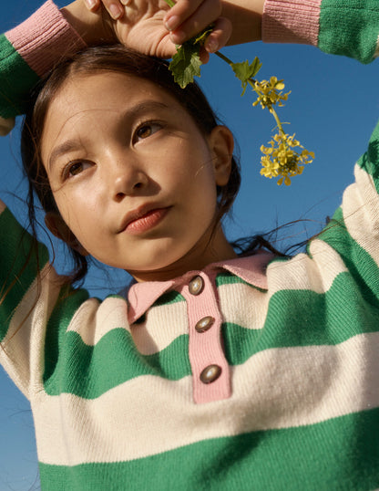 Knitted Rugby Sweater-Pea Green/Ecru Marl-1