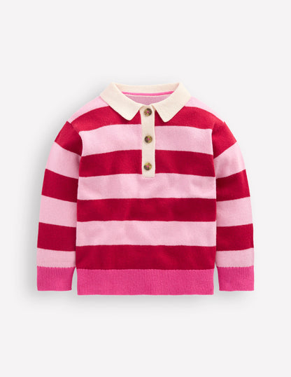 Knitted Rugby Sweater-Port/ Pink Stripe-5