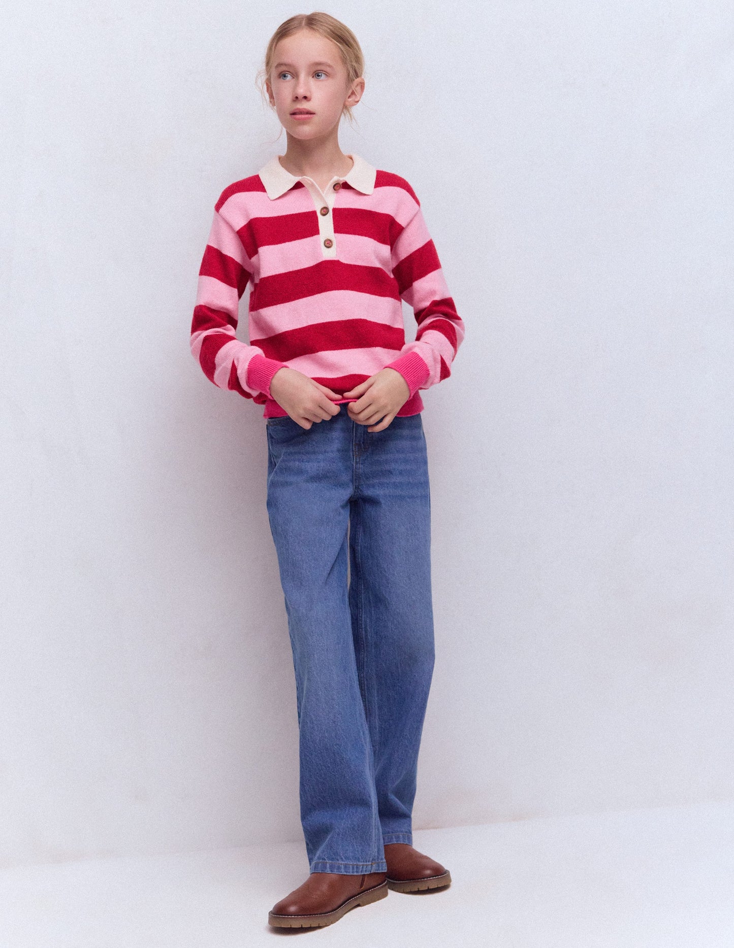 Knitted Rugby Sweater-Port/ Pink Stripe