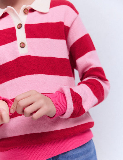 Knitted Rugby Sweater-Port/ Pink Stripe-3