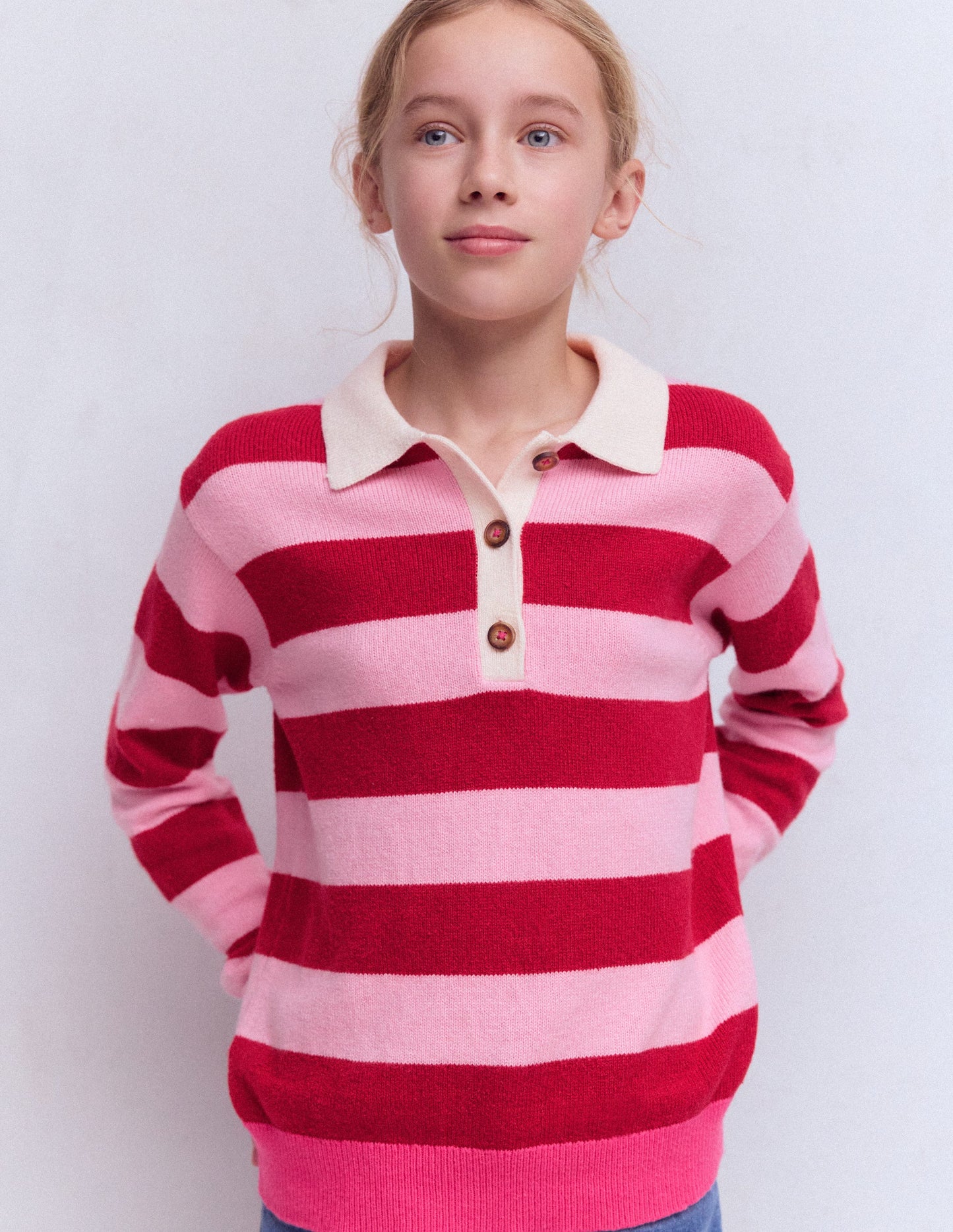 Knitted Rugby Sweater-Port/ Pink Stripe