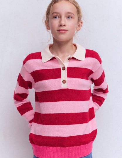 Knitted Rugby Sweater-Port/ Pink Stripe-4