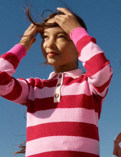 Knitted Rugby Sweater-Port/ Pink Stripe-1