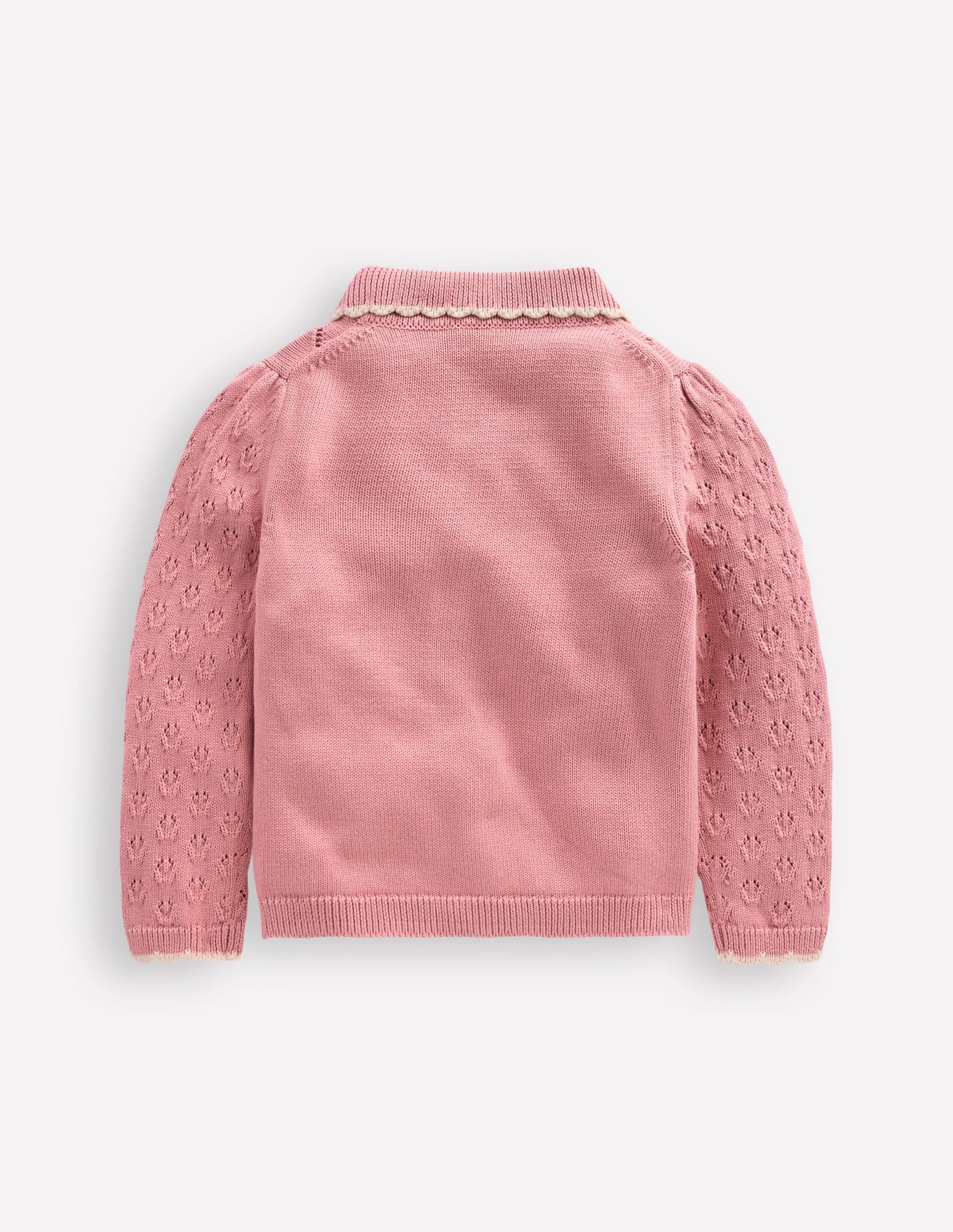 Collared Pointelle Cardigan-Vintage Pink