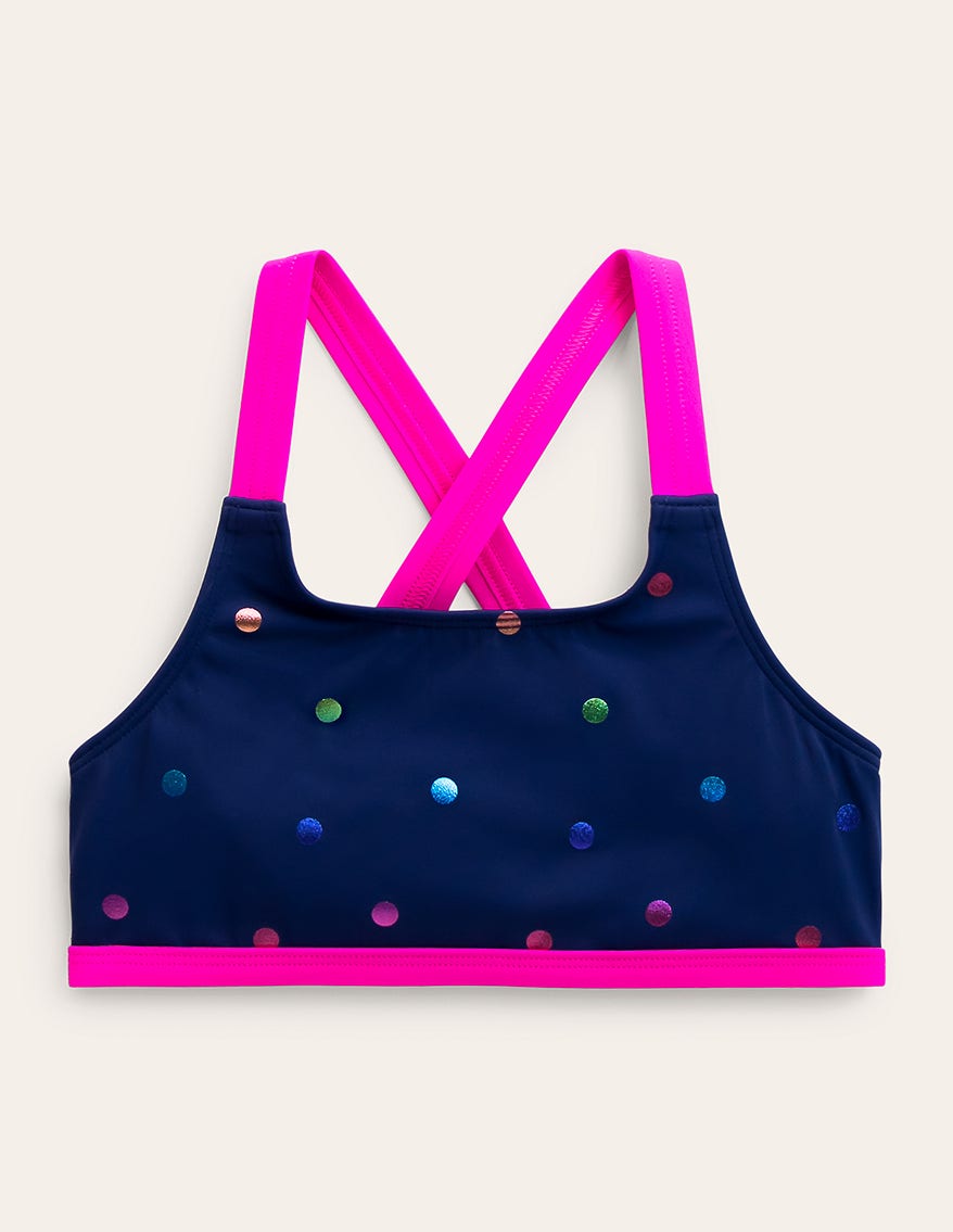 Cross-back Bikini Top-Rainbow Foil Confetti Spot - Image 1