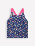 Cross-Back Tankini Top-Sapphire Blue Meadow Floral