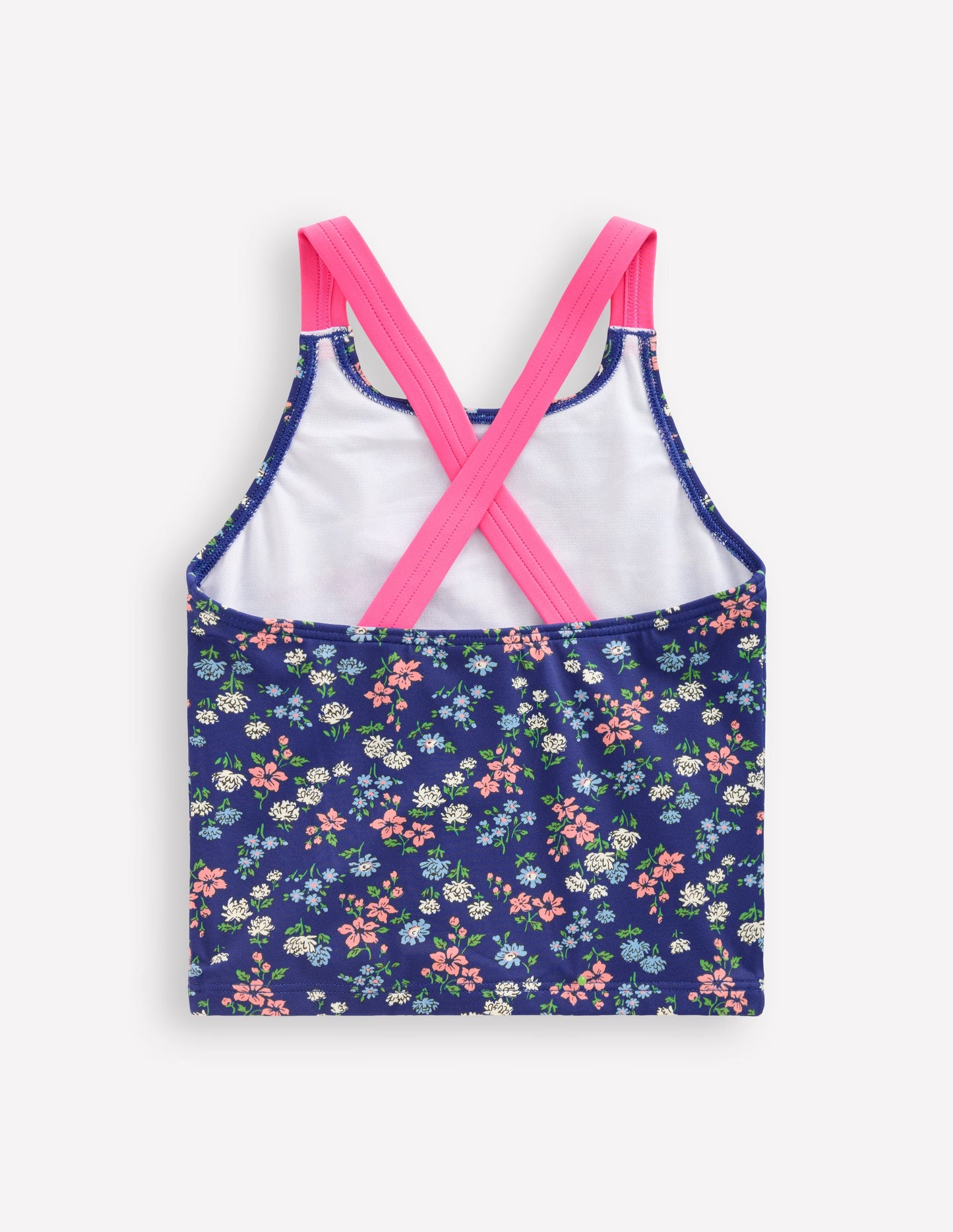 Cross-Back Tankini Top-Sapphire Blue Meadow Floral