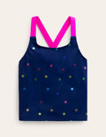 Cross-Back Tankini Top-Rainbow Foil Confetti Spot