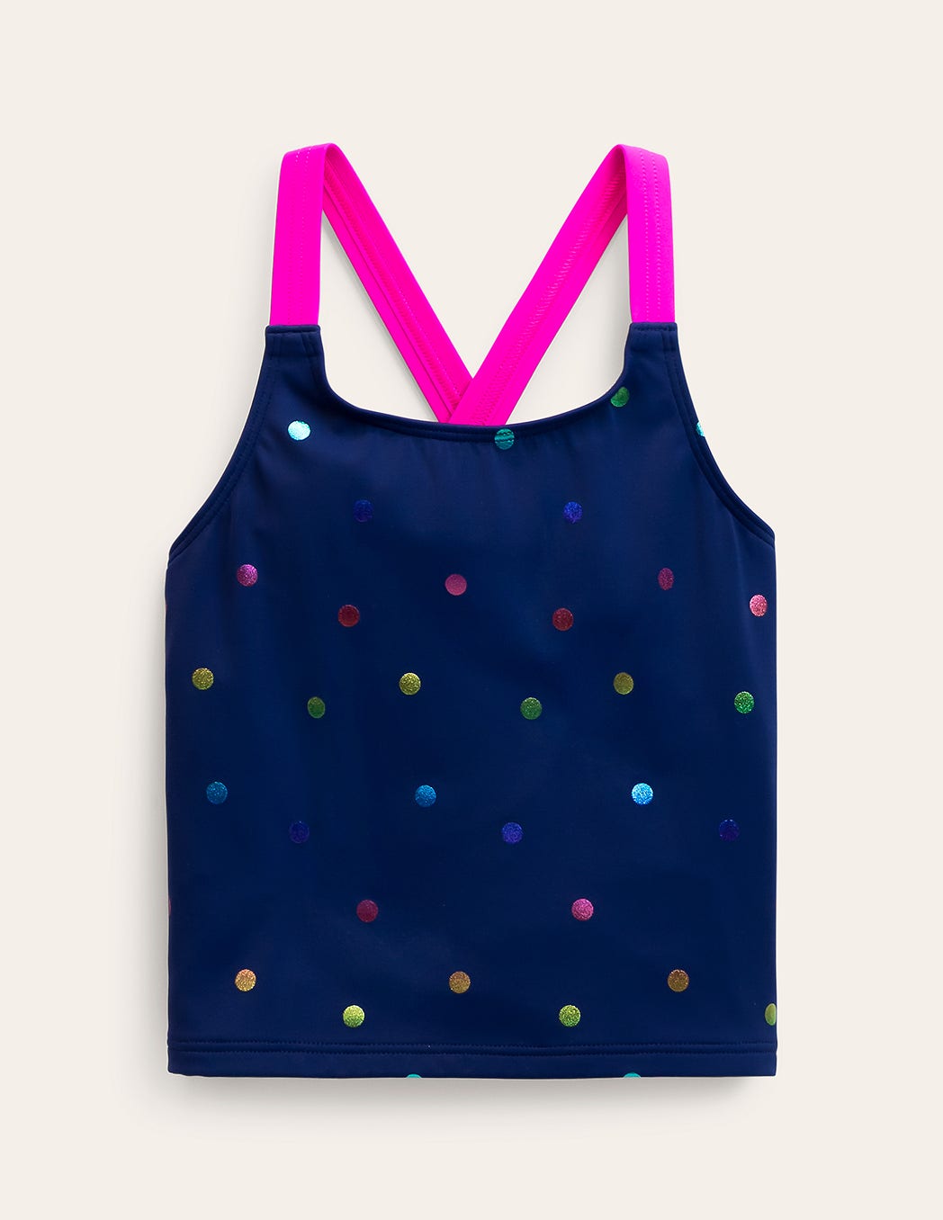 Cross-Back Tankini Top-Rainbow Foil Confetti Spot - Image 1