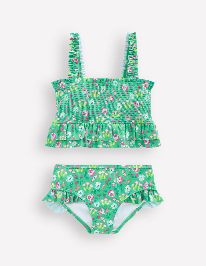 Peplum Smocked Bikini-Aquamarine Butterfly Floral