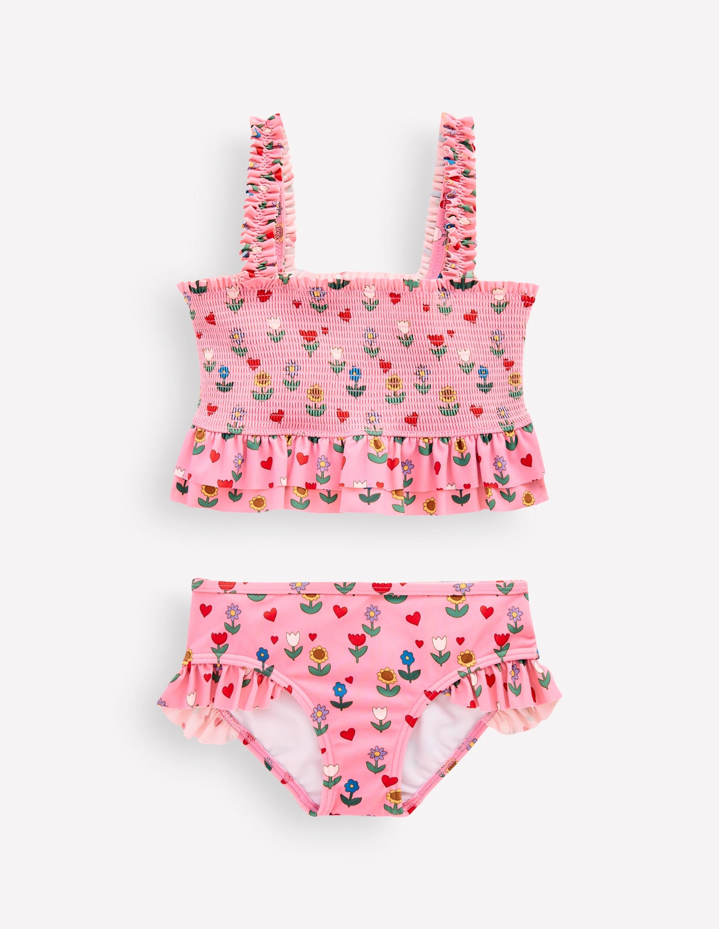 Peplum Smocked Bikini-Almond Pink Sunflower Garden