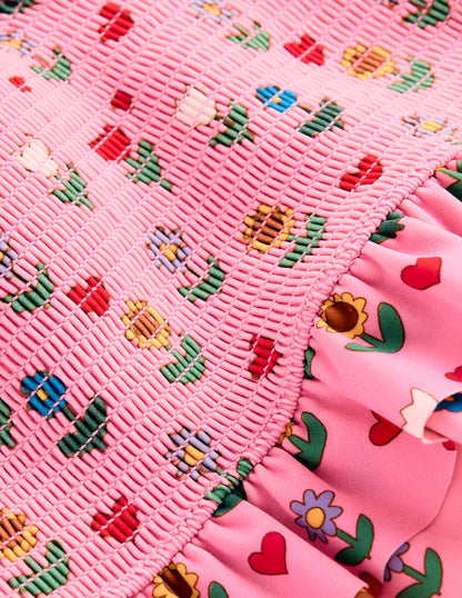 Peplum Smocked Bikini-Almond Pink Sunflower Garden-4