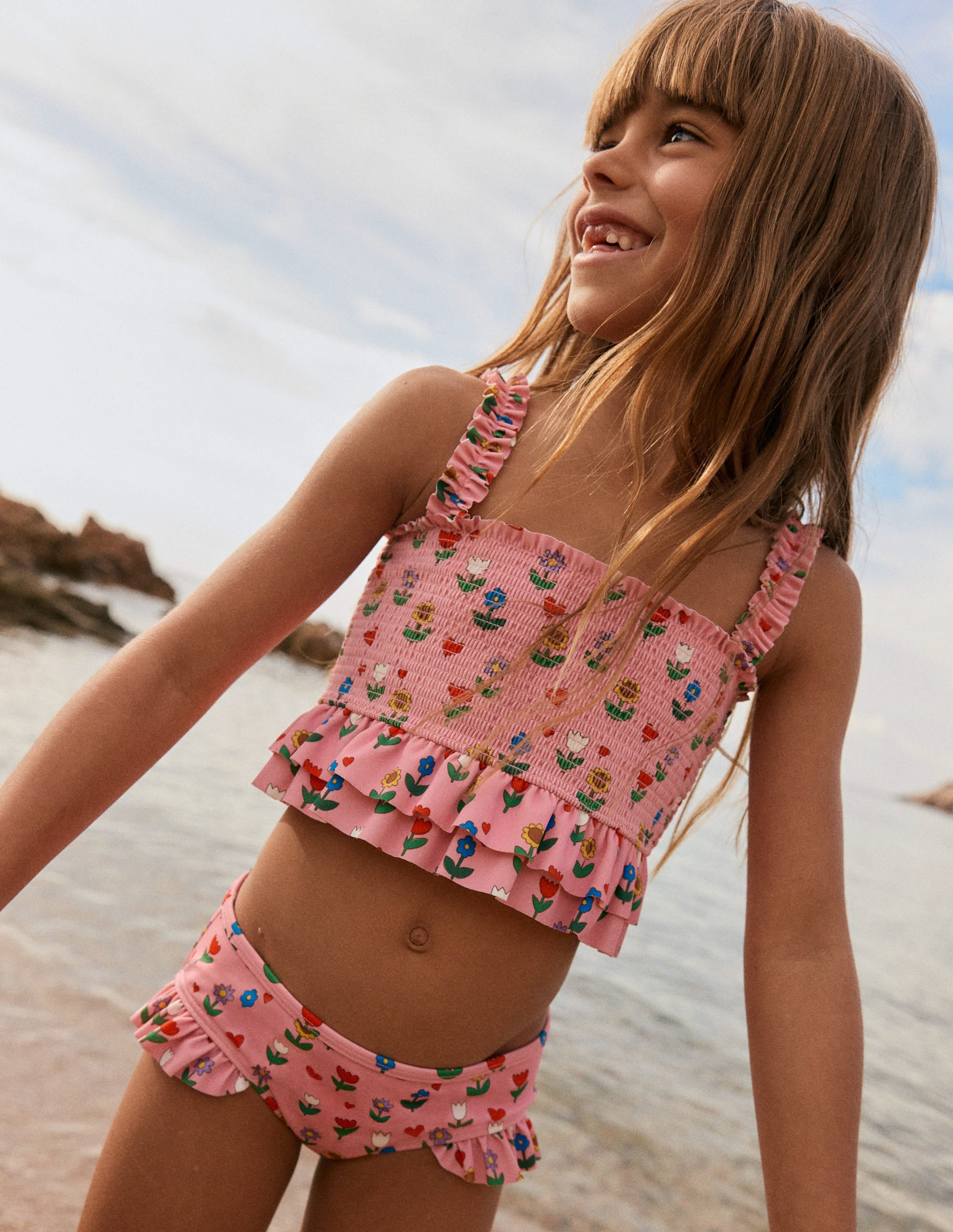 Peplum Smocked Bikini-Almond Pink Sunflower Garden - Image 4