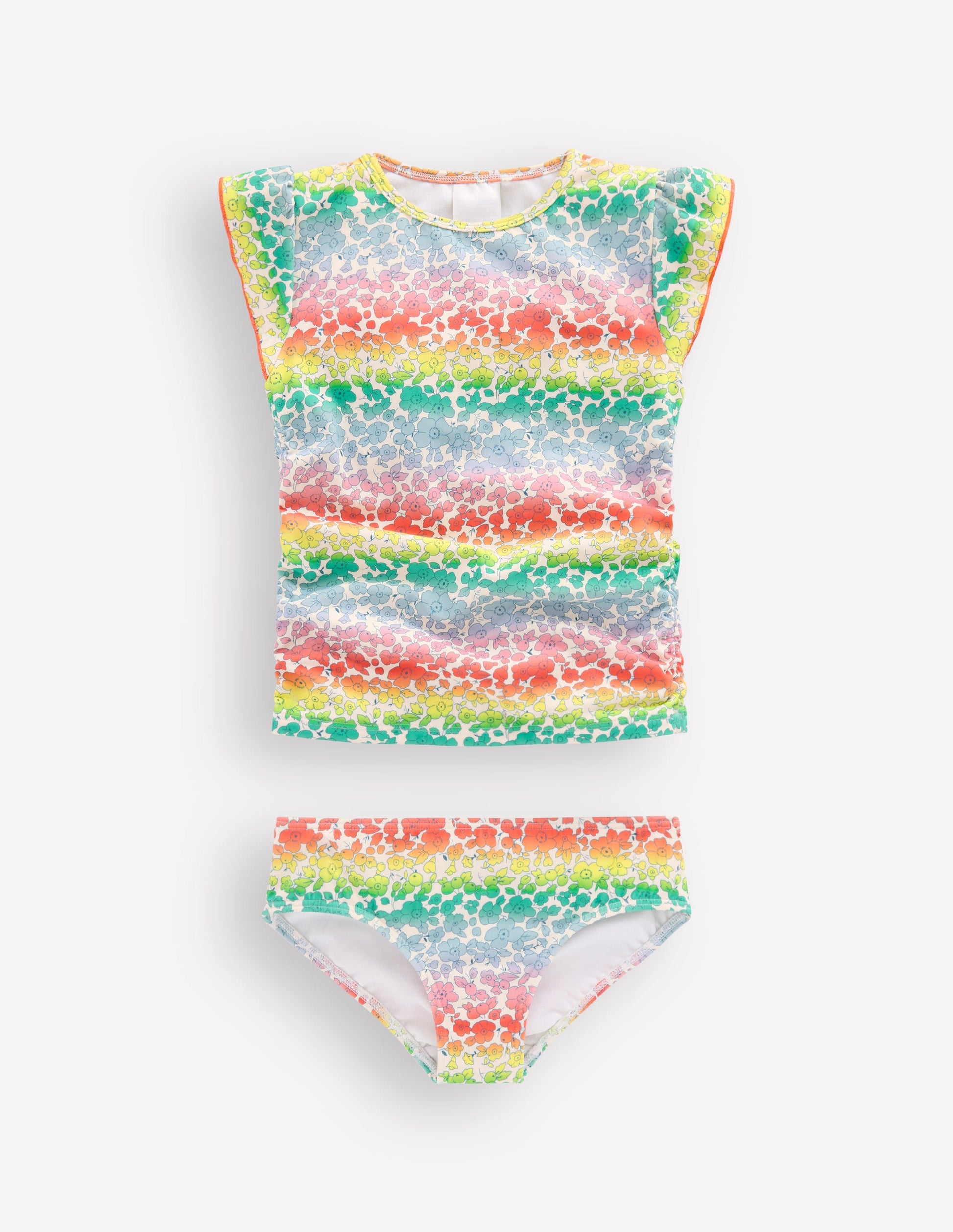 Ruched Tankini Set-Rainbow Ombre Flowerbed-1