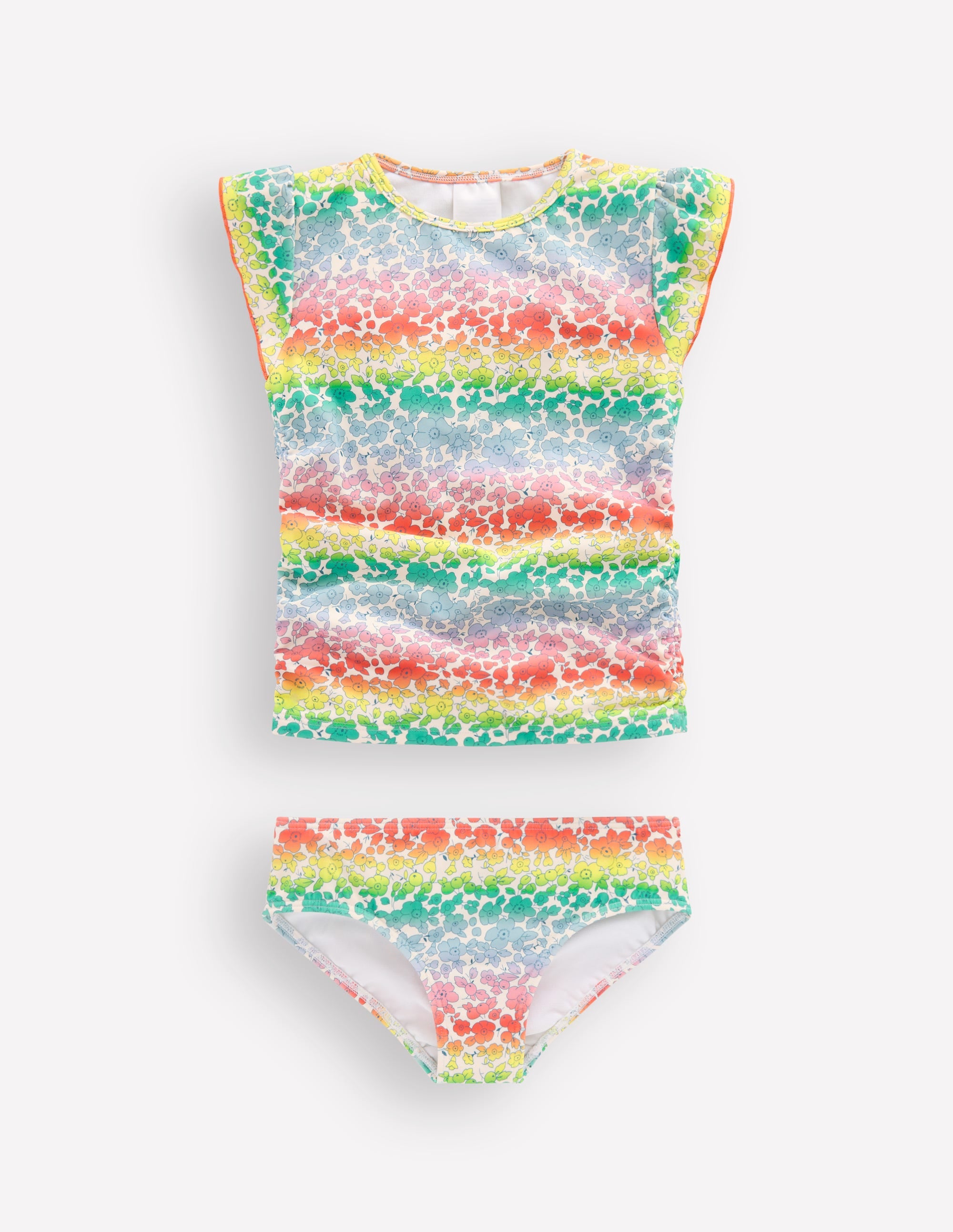Ruched Tankini Set-Rainbow Ombre Flowerbed - Image 1