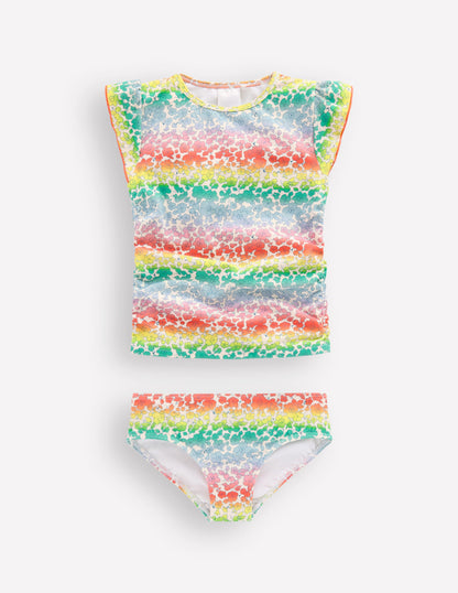 Ruched Tankini Set-Rainbow Ombre Flowerbed-1
