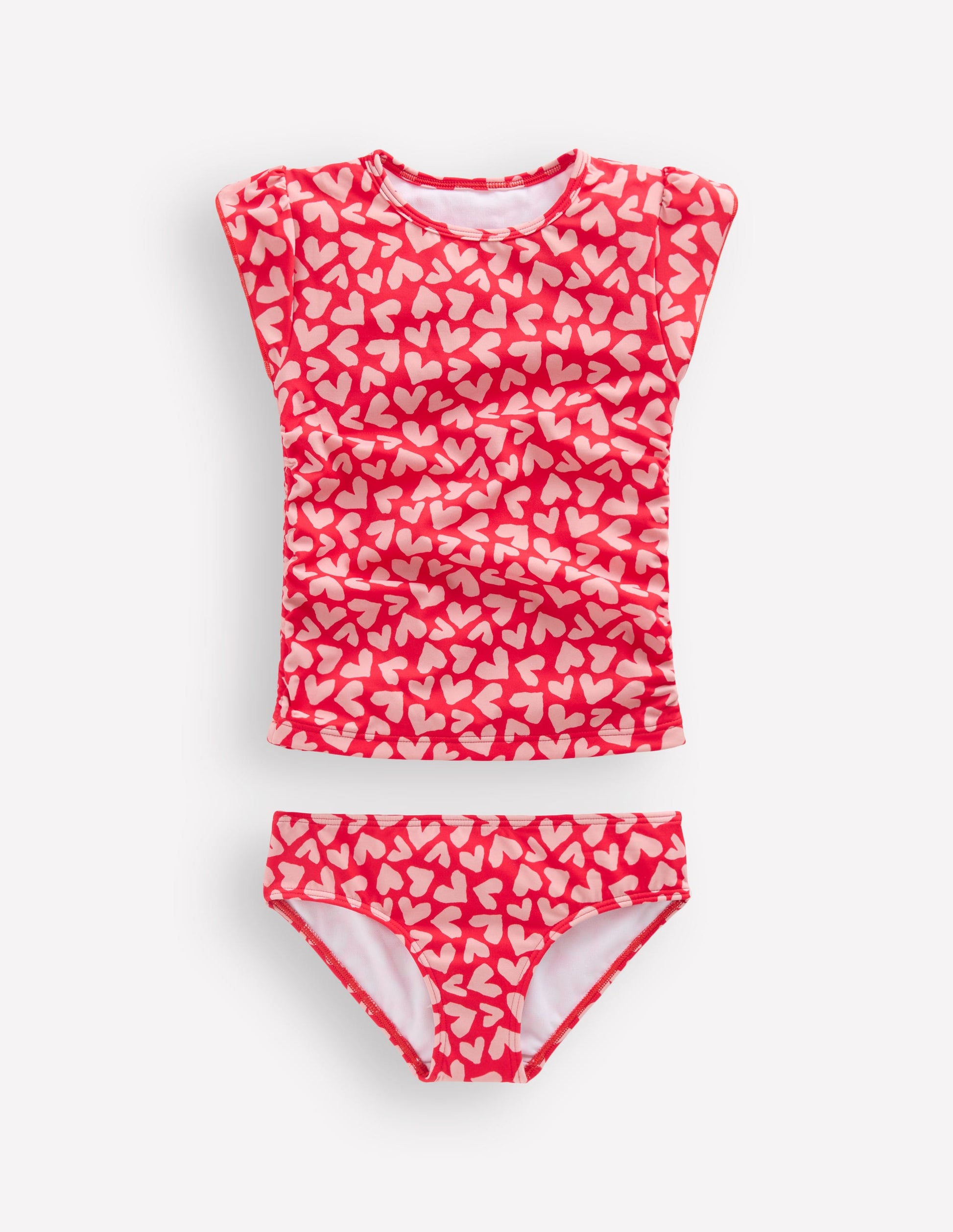Ruched Tankini Set-Rockabilly Red Collage Hearts-1