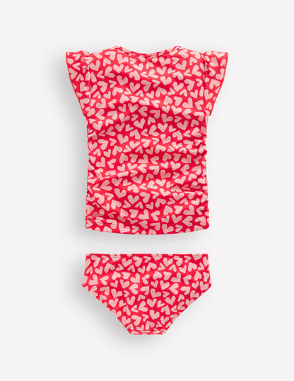 Ruched Tankini Set-Rockabilly Red Collage Hearts-2