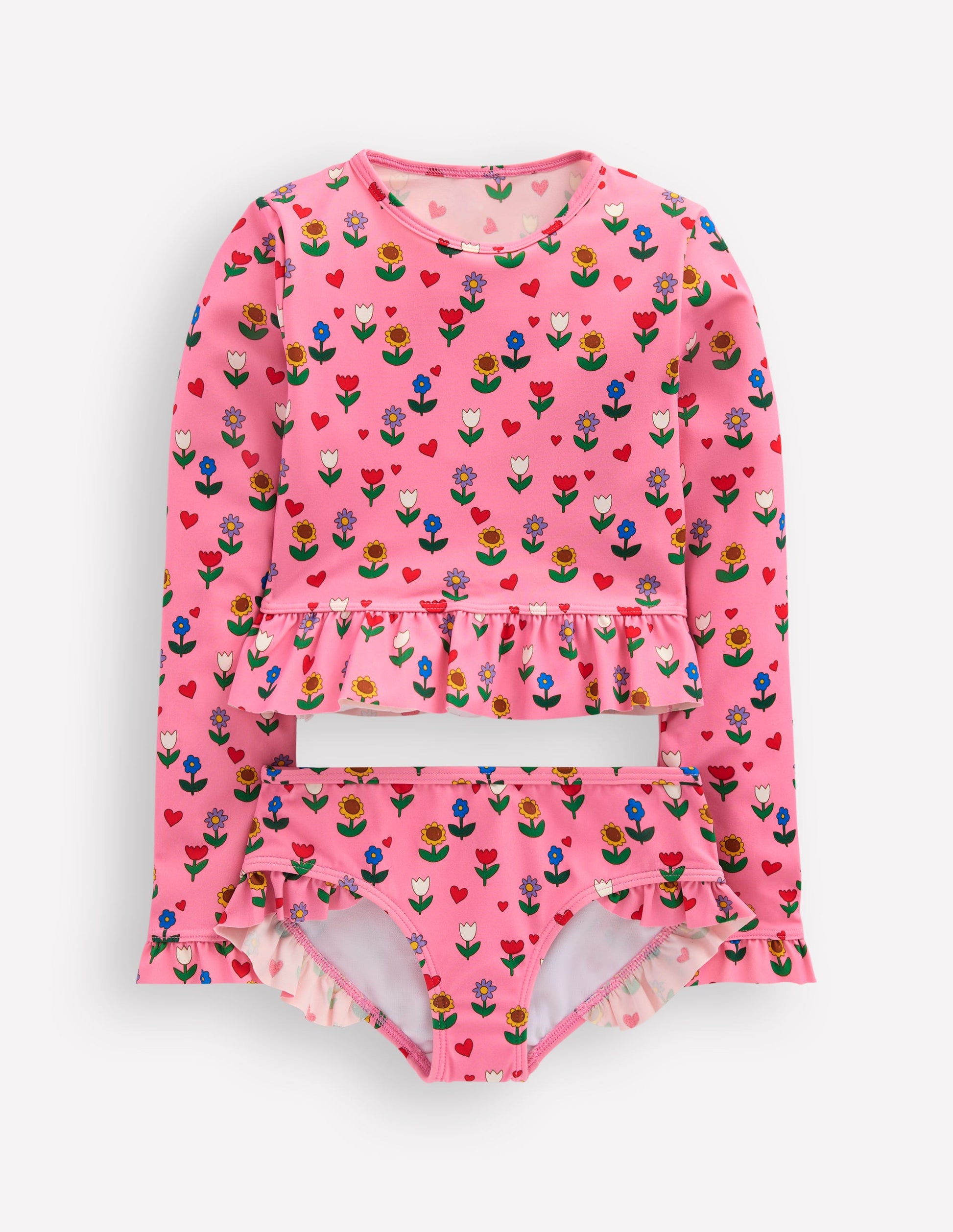 Hem Frill Rash Vest Set-Almond Pink Sunflower Garden-1