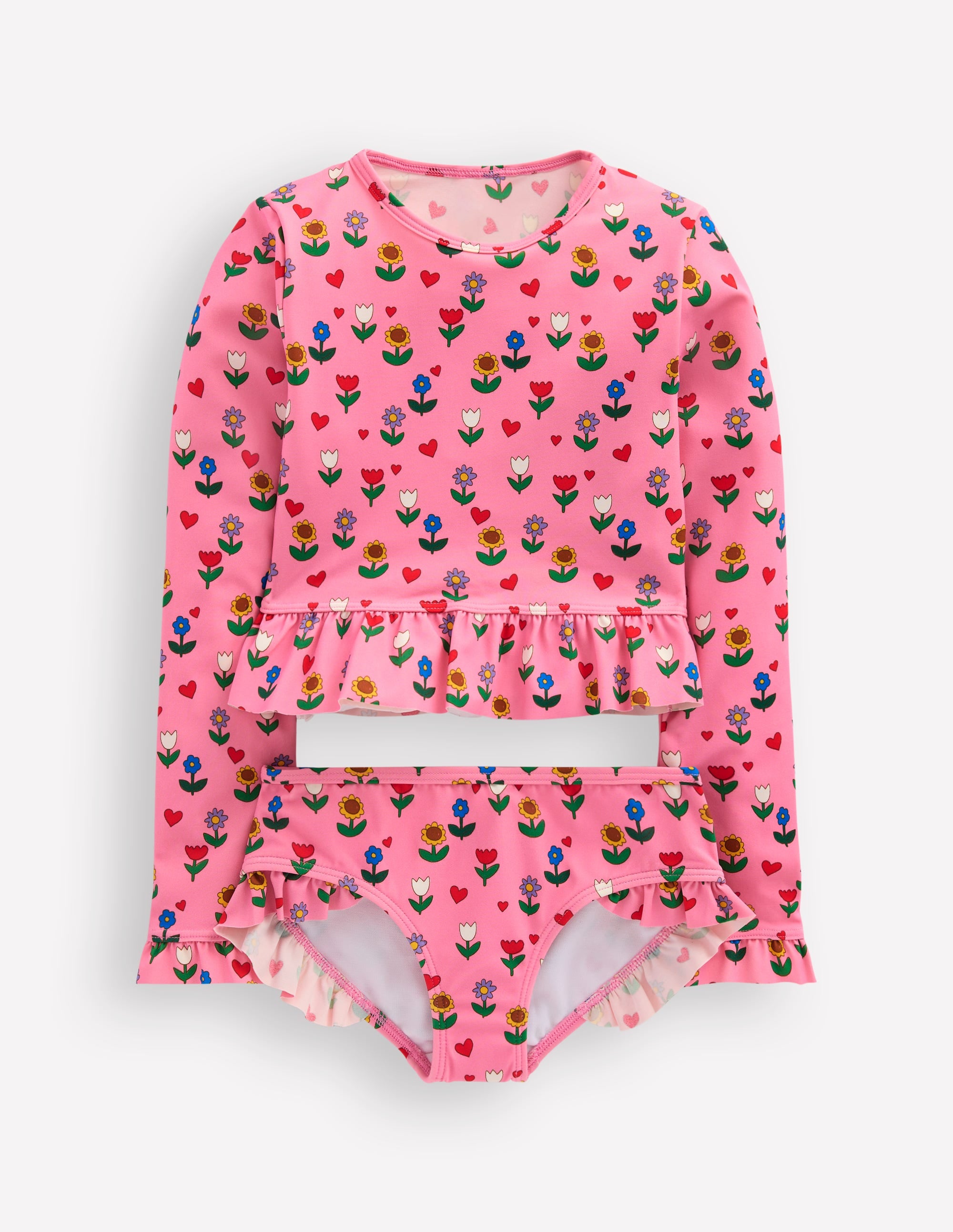 Hem Frill Rash Vest Set-Almond Pink Sunflower Garden - Image 1