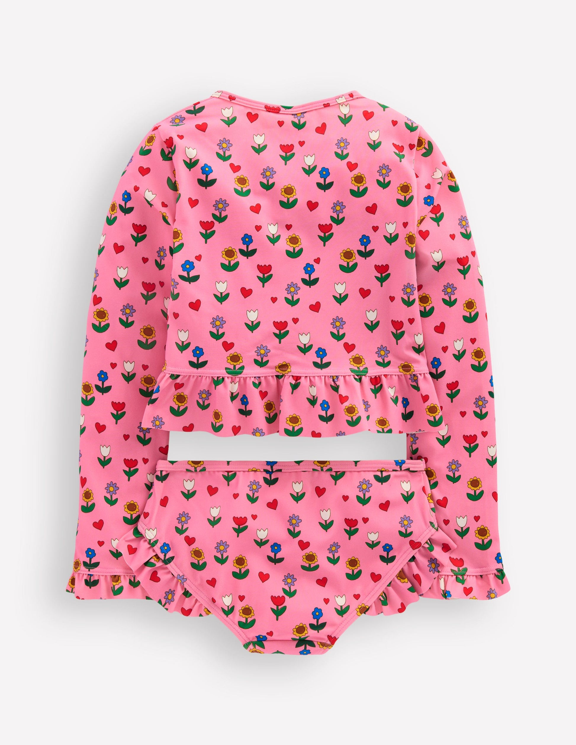 Hem Frill Rash Vest Set-Almond Pink Sunflower Garden-2