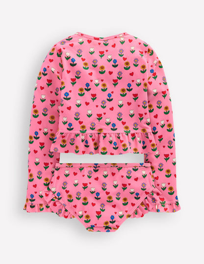 Hem Frill Rash Vest Set-Almond Pink Sunflower Garden-2