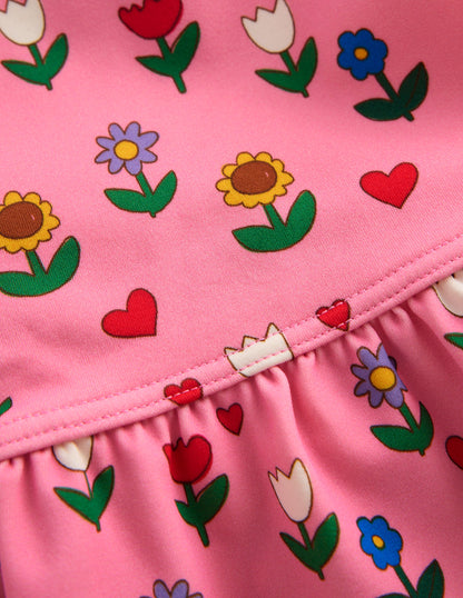 Hem Frill Rash Vest Set-Almond Pink Sunflower Garden-3